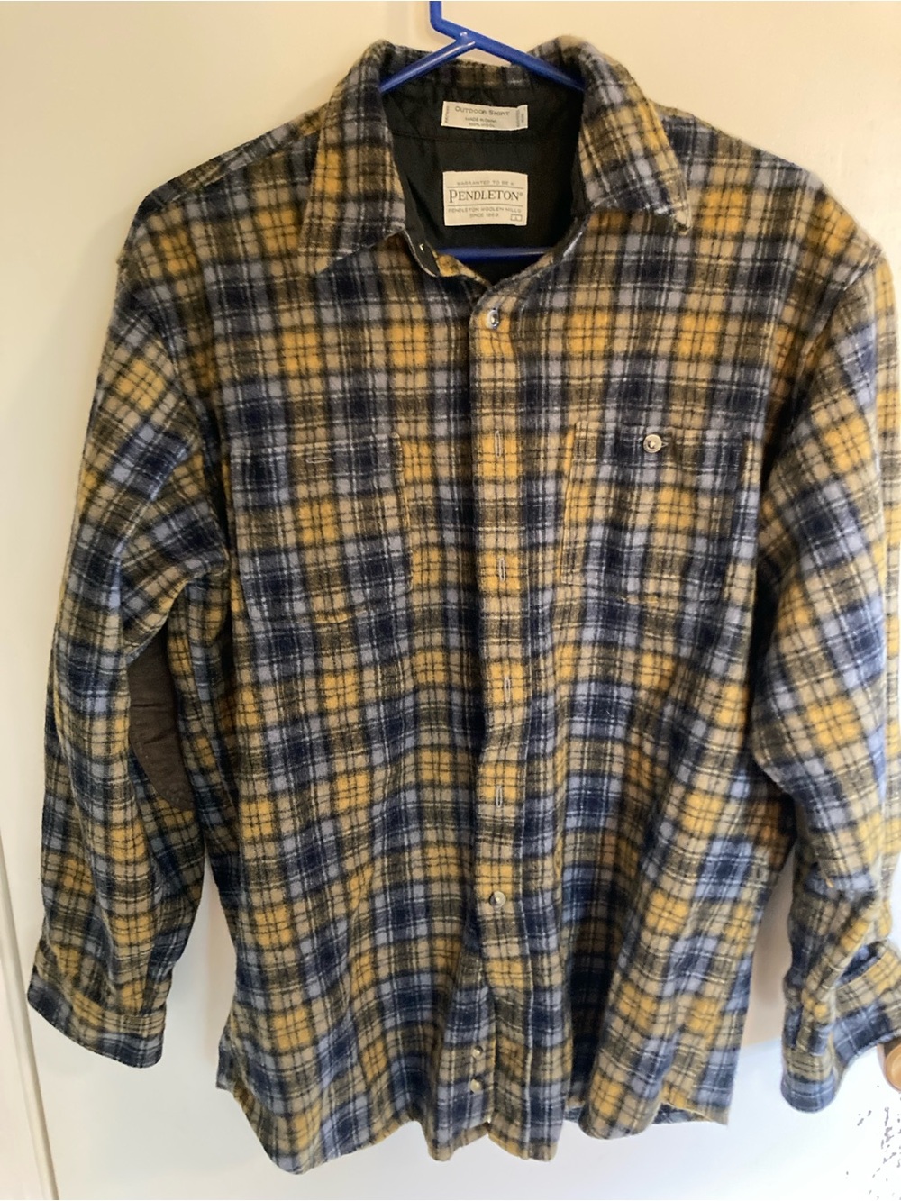Pendleton Mustard and Navy Plaid Wool Shirt 100% wool